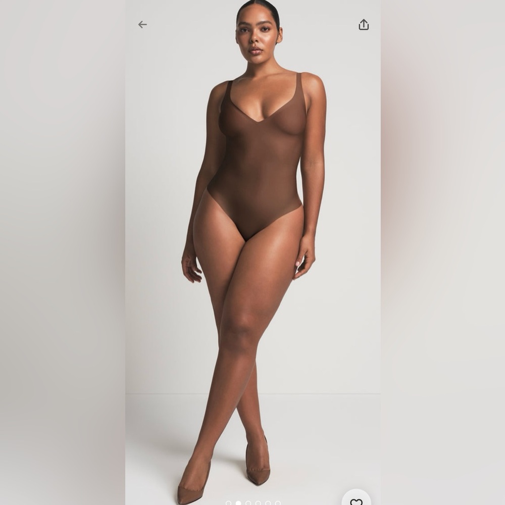 Unlined plunge thong bodysuit Skims body brown jasper cocoa